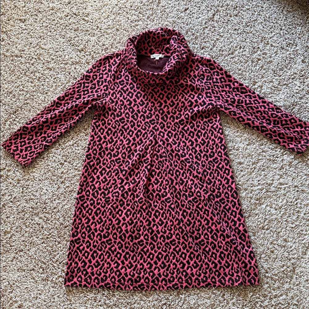Tyler Boe Fuchsia and Black Leopard Funnel Neck Dress with pockets